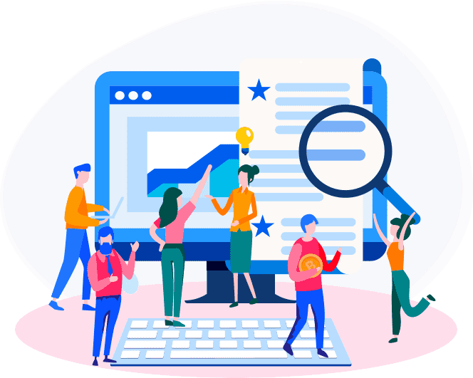 Clip art showing Pro-Paper team sharing information on gender equality